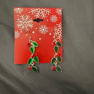 Festive Green and Red Holly Christmas Earrings